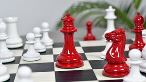 1849 Original Staunton Pattern Painted Chess Pieces (Lacquer Finished) Red Painted Crimson & Ivory White - 4.5" King