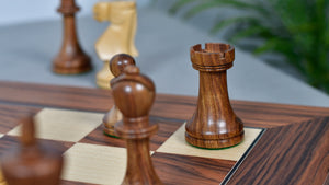 Combo Of Old Vintage English Staunton Series Chess Pieces in Sheesham & Bowood - 3.8" King With Santos Palisander pr &amp; Sycamore Chess Board