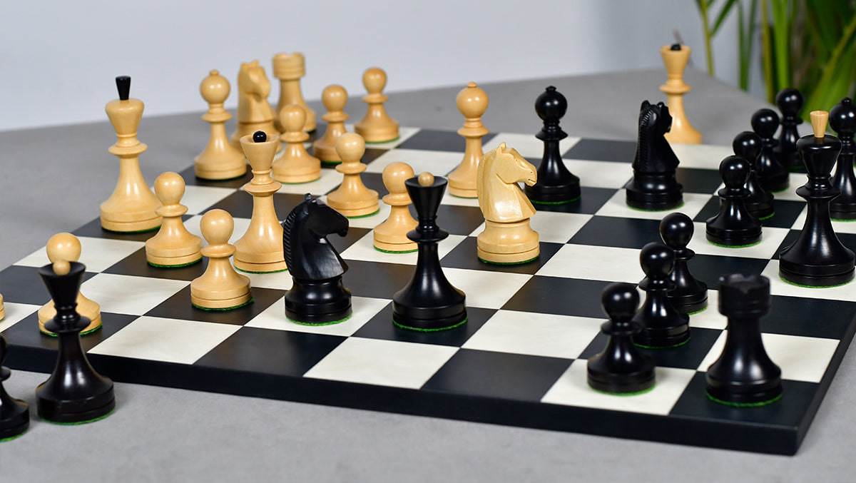 Russian (Soviet Era) Series Chess Pieces in Ebonized Boxwood & Natural Boxwood - 3.75" King