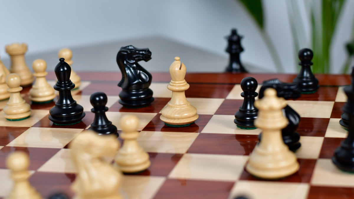 Collector Series Handcarved Staunton Chess Pieces in Ebonized Boxwood & Natural Boxwood - 2.6" King