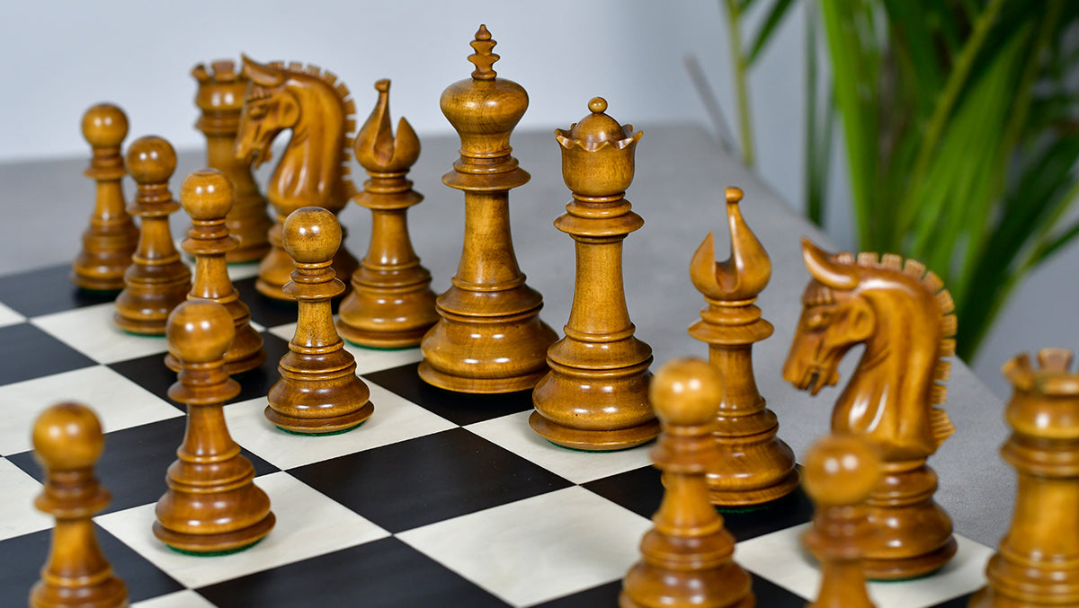 War Admiral Antiqued Chess Pieces – 4.4" King – Handcrafted Staunton Design in Ebony Wood & Antiqued Boxwood