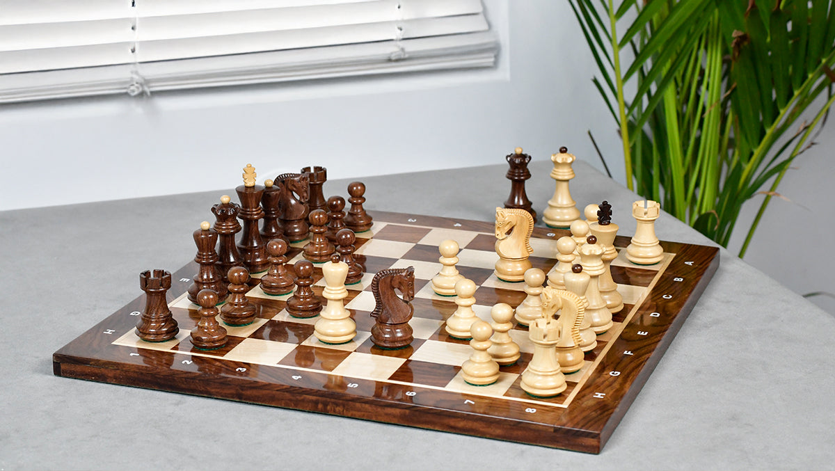 Traditional Russian Zagreb Wooden Chess Pieces in Sheesham & Natural Boxwood - 3.1" King