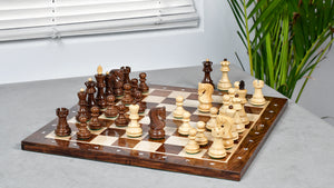 Traditional Russian Zagreb Wooden Chess Pieces in Sheesham & Natural Boxwood - 3.1" King