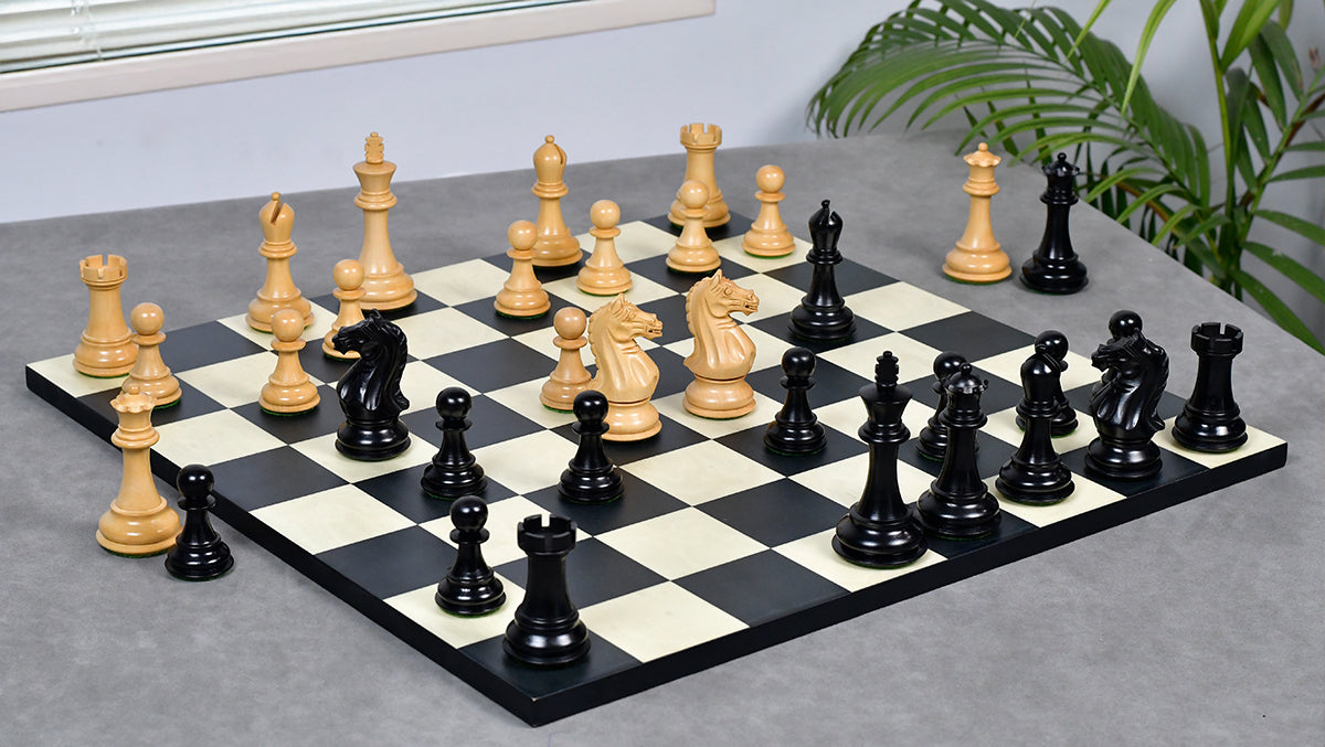 The 4 Inch Supreme Series (The Queen’s Gambit) Staunton Weighted Chess Pieces in Black Ebonized Wood & Boxwood - 1100 grams