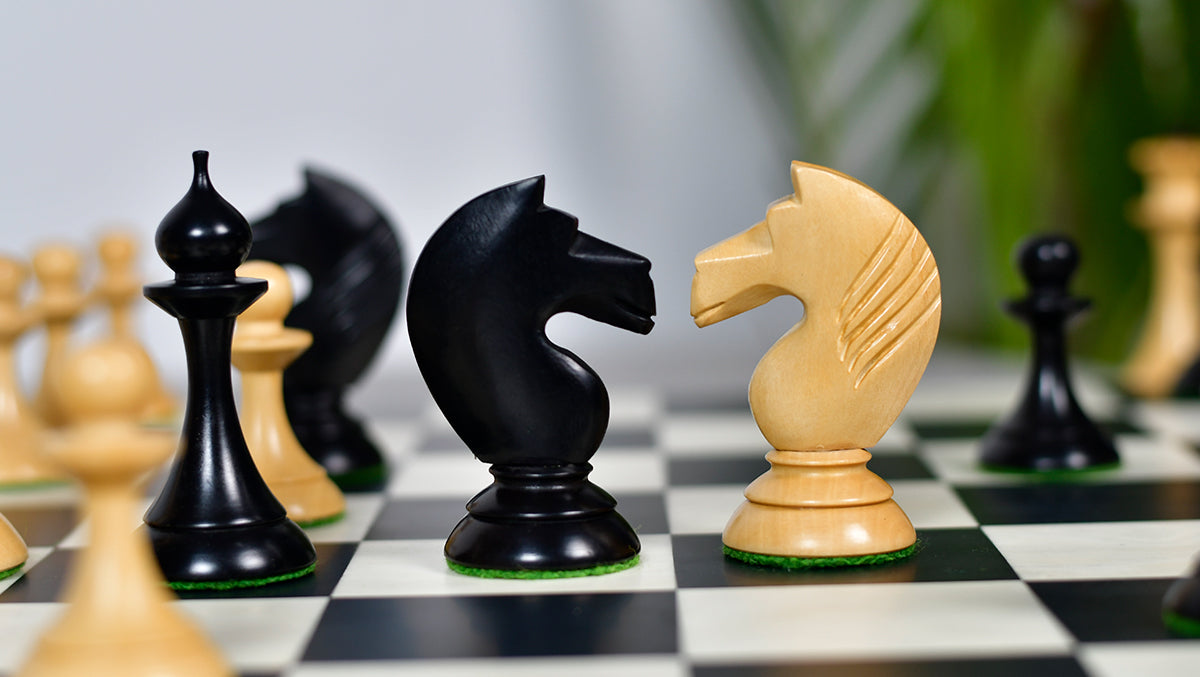1950s' Soviet (Russian) Latvian (Queen's Gambit Series) Chess Pieces in Ebonized Boxwood & Natural Boxwood - 4.1" King