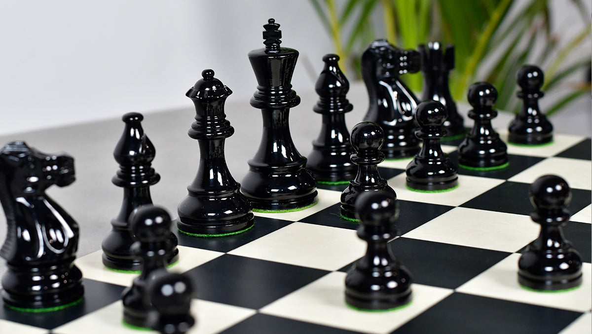 Smokey Staunton Series Painted Chess Set - Chess Pieces Only - Black and Red Painted Boxwood - 3.8" King