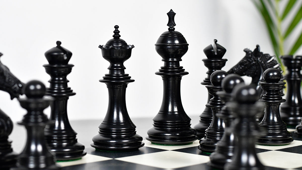 The Sikh Empire Series Triple Weighted Wooden Handmade Chess Pieces in Genuine Ebony Wood and Indian Boxwood - 4.5" King with Extra Queens