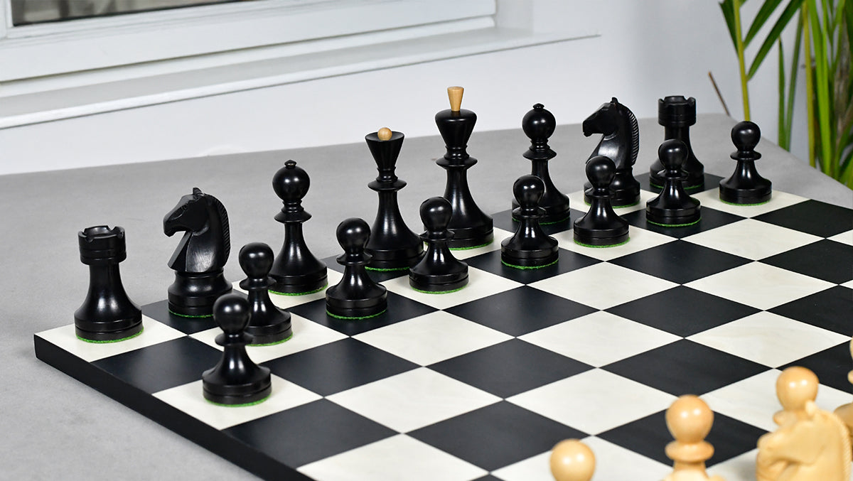 Russian (Soviet Era) Series Chess Pieces in Ebonized Boxwood & Natural Boxwood - 3.75" King