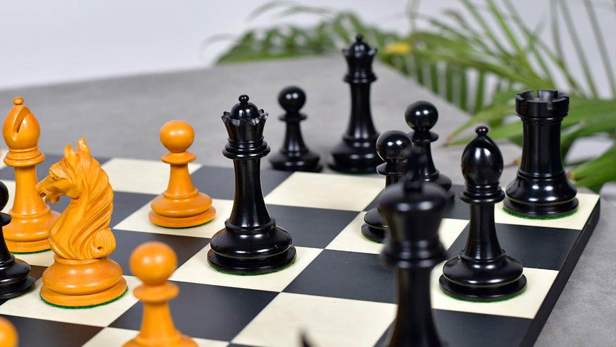 4.0'' The Ancient Indian Warrior Staunton Luxury Series Chess Pieces in Ebony / Antiqued Box Wood - 1660 Grams