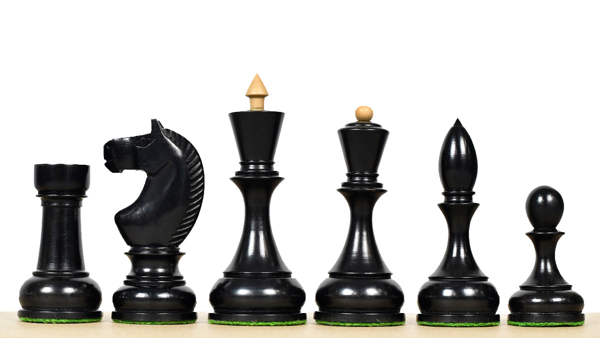 Circa 1930s "Leningrad Schoolboy" 4.2 inch King Soviet Chess Pieces in Ebonized & Boxwood - 1530 grams