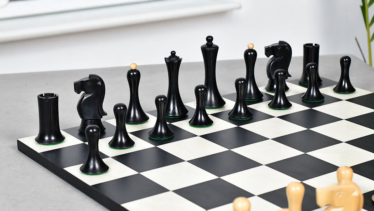 Minimalist Soviet-Style Chess Pieces In Ebonized & Boxwood - 3.7” King