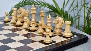 American Bridle Triple-Weighted Chess Pieces with Extra Queen - Handcrafted in Rosewood & Boxwood 4.2" King