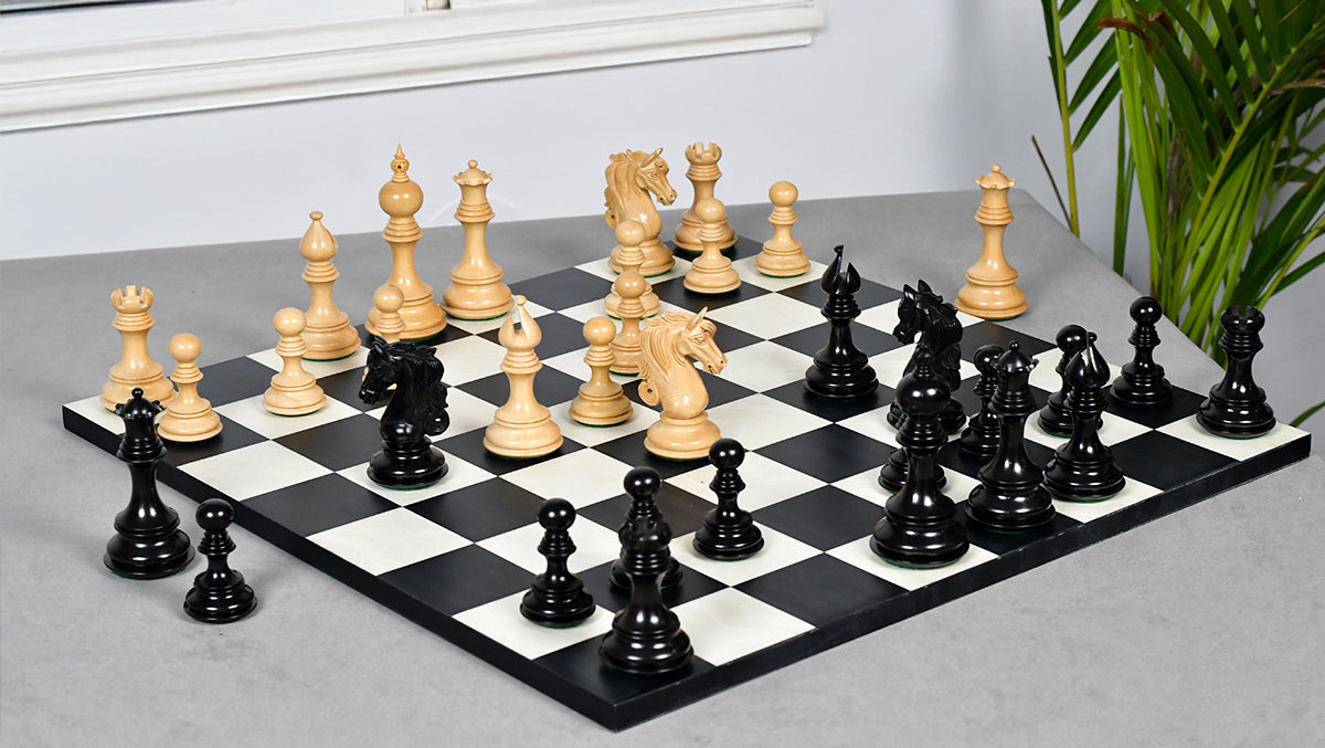 Admiral Series II Staunton Luxury Chess Pieces in Ebony Wood & Boxwood - 4.5" King