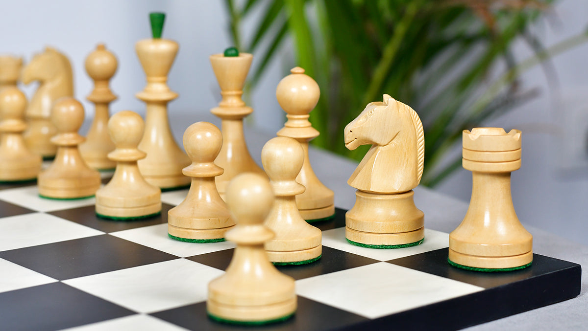 Russian (Soviet Era) Series Chess Pieces in Stained Green Ash Burl / Boxwood - 3.7" King