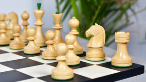 Russian (Soviet Era) Series Chess Pieces in Stained Green Ash Burl / Boxwood - 3.7" King