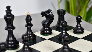 Reproduced Vintage 1950's Circa Bohemia Staunton Series German Chess Pieces in Ebonized Boxwood & Natural Boxwood - 3.89" King