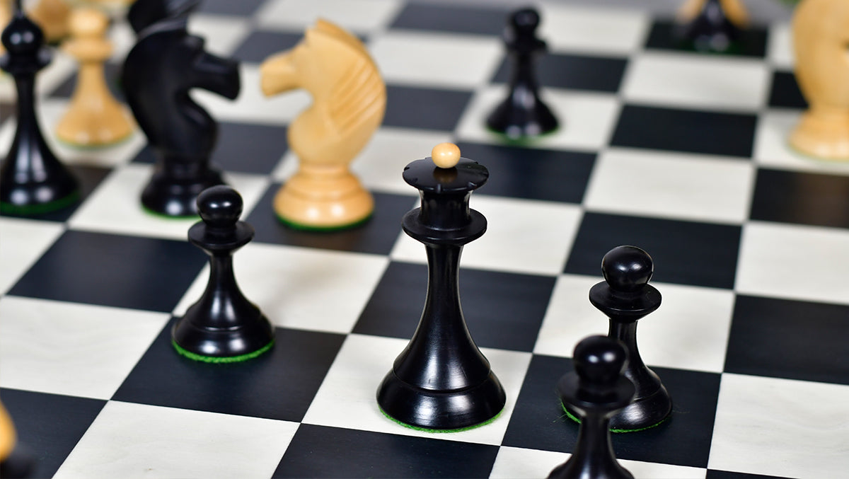 1950s' Soviet (Russian) Latvian (Queen's Gambit Series) Chess Pieces in Ebonized Boxwood & Natural Boxwood - 4.1" King
