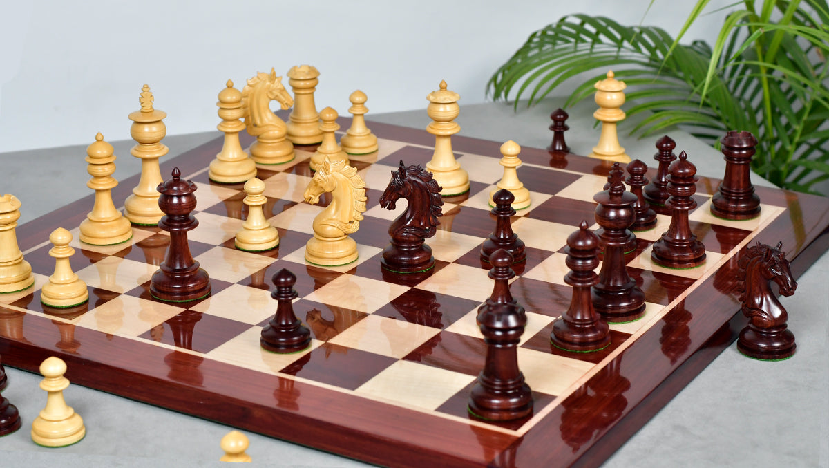 The Artisan Knight Handcrafted Luxury Wooden Chess Pieces In Bud Rosewood & Natural Boxwood - 4.4" King