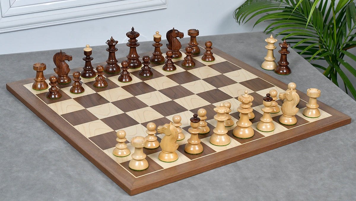 Vintage Series Original Austrian Coffee House Old Vienna Chess Pieces in Sheesham Wood and Boxwood V2.0- 3.75" King