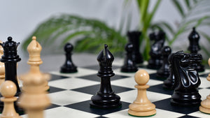 1880s-90s Circa Lasker Staunton Pattern Antique Chess Pieces in Ebony / Boxwood with King Side Stamping - 3.75" King