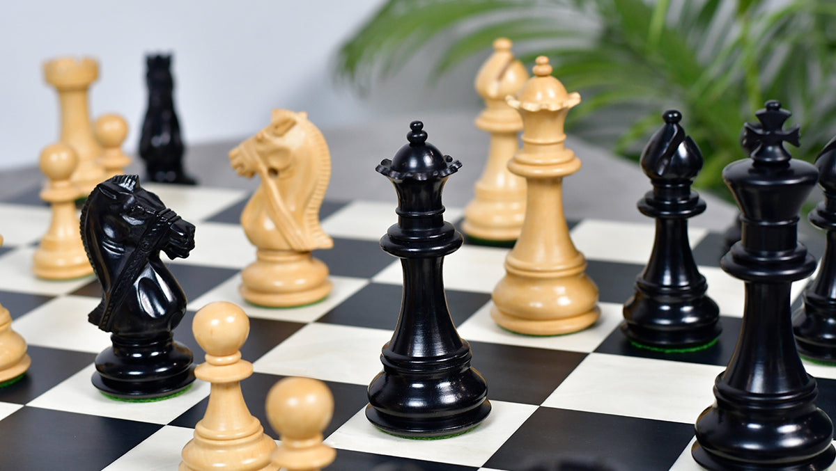Noble Stallion Chess Set Bridle Edition in Ebony & Box Wood - 4.8" King
