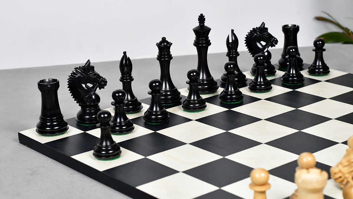 The American Bridle Triple-Weighted Chess Pieces with Extra Queen - Handcrafted in Ebony & Boxwood 4.2" King