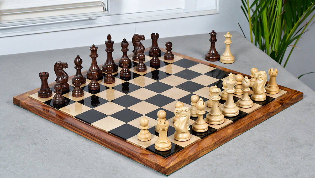 The Judit Polgar Repro Staunton Weighted Tournament Chess Pieces in Anjan Wood & Boxwood 3 ¾ Inch King - 1000 Grams