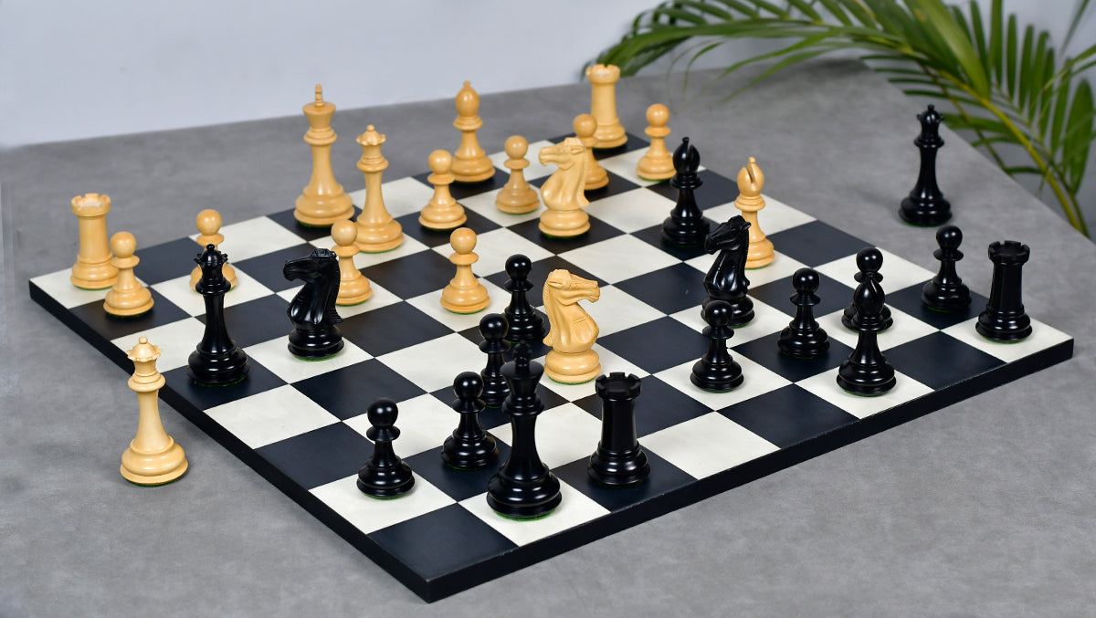 The Old Romeo Staunton Series Weighted Chess Pieces in Ebony & Box Wood - 3.8" King
