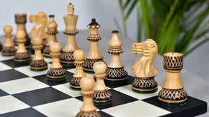Burnt Blazed Series Handcarved Chess Pieces in Burnt Box Wood - 3.8" King - Best Seller
