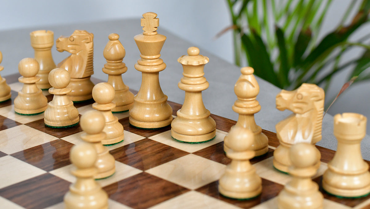French Lardy Exclusive Wooden Chess Pieces – Handcrafted Ebonized & Boxwood | 3" King with Extra Queen