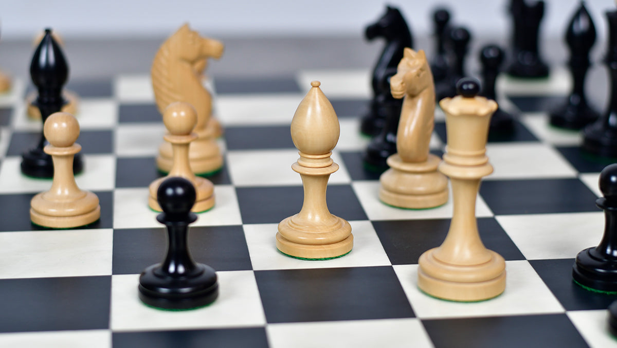 The Repro of Averbakh 1949 Moscow Chess Championship Chess Pieces in Ebonized & Boxwood 4.20 inch King - 1130 Grams Weight