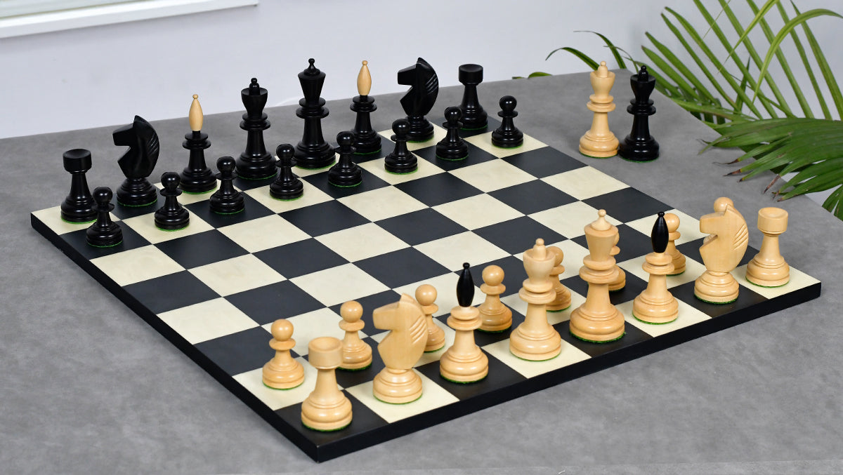 3.9" Hungarian Chess Pieces in Ebonized Boxwood & Natural Boxwood - 1300 Grams
