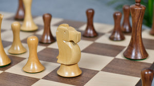 Combo Of Minimalist Soviet-Style Chess Pieces In Sheesham & Boxwood - 3.7” King With Minimalist Walnut Maple Wooden Chess Board Matte Finish
