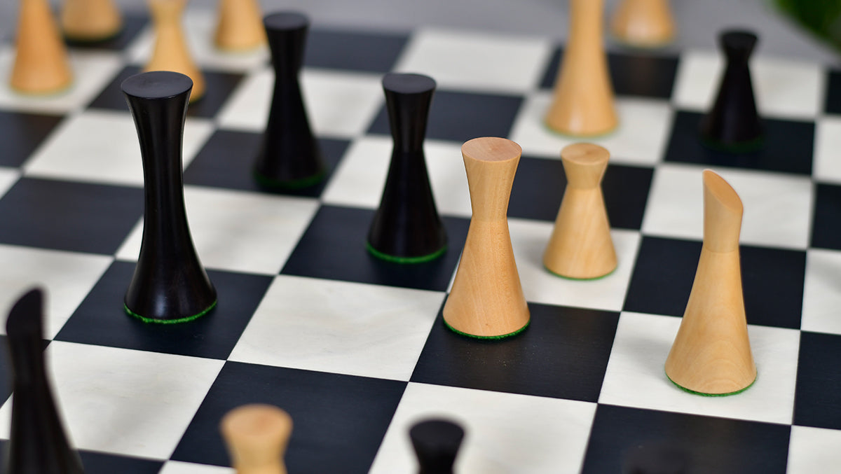 Minimalist Series Midnight Contemporary Chess Pieces in Ebonized Boxwood & Box Wood - 3.4" King