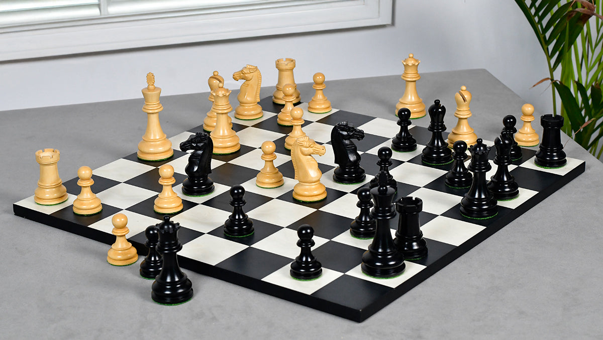British Chess Company (BCC) Popular Staunton Double Collared Chess Pieces in Ebony & Boxwood - 4.2" King