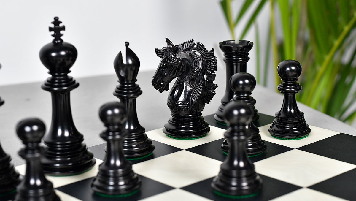 Crown Heritage Series Luxury Chess Pieces in Ebony Wood & Natural Boxwood 4.3” King