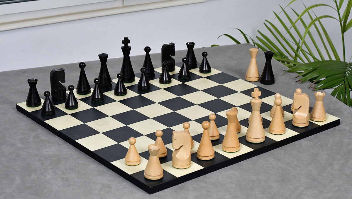 4.09" Classic Series Cone Shaped Chess Pieces in Ebonized Boxwood & Natural Boxwood - 940 Grams