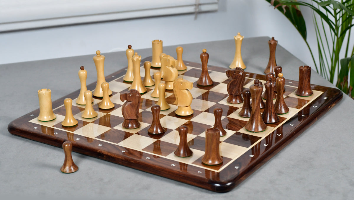 Minimalist Soviet-Style Chess Pieces In Sheesham & Boxwood - 3.7” King