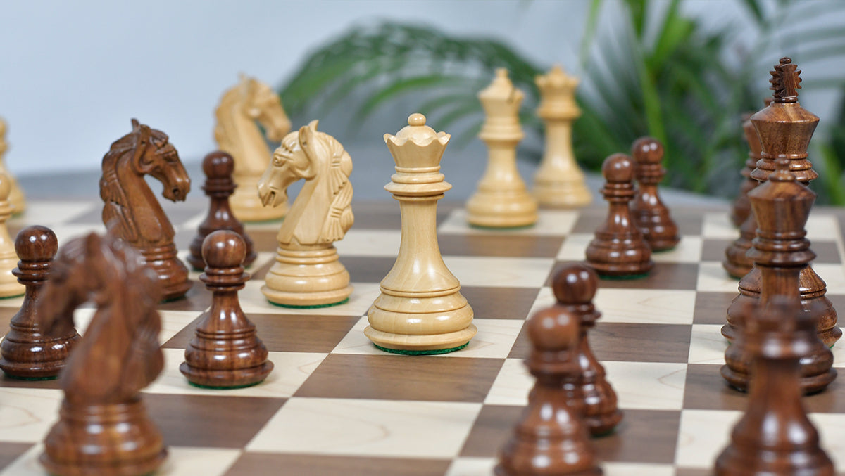 3.8" New Columbian Staunton Series Chess Pieces in Sheesham Wood & Boxwood - 1100 grams
