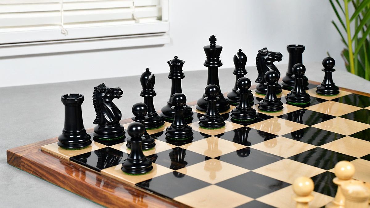 Vintage 1915-1925 Nimzovich Staunton Chess Pieces in Ebony & Boxwood – 3.75" King with King’s Side Marking – 1366g – Pieces Only
