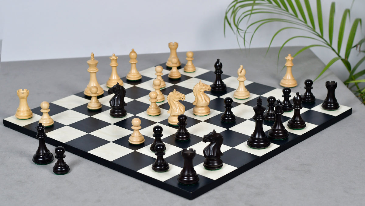 Fierce Knight (Queens's Gambit Series) Staunton Wooden Chess Pieces in Indian Ebonized Wood & Box Wood - 3.5" King