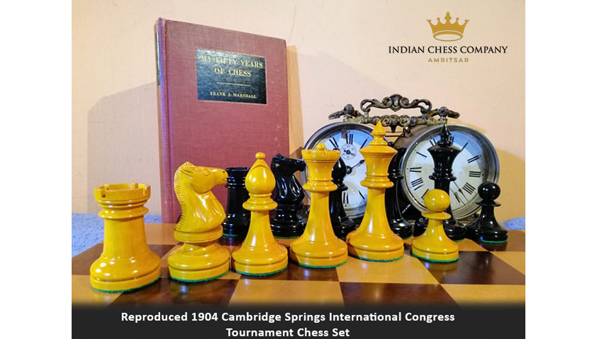 IMPROVED Repro 1904 Cambridge Springs International Tournament Chess Pieces in Ebonized & Antiqued Boxwood - 4" King