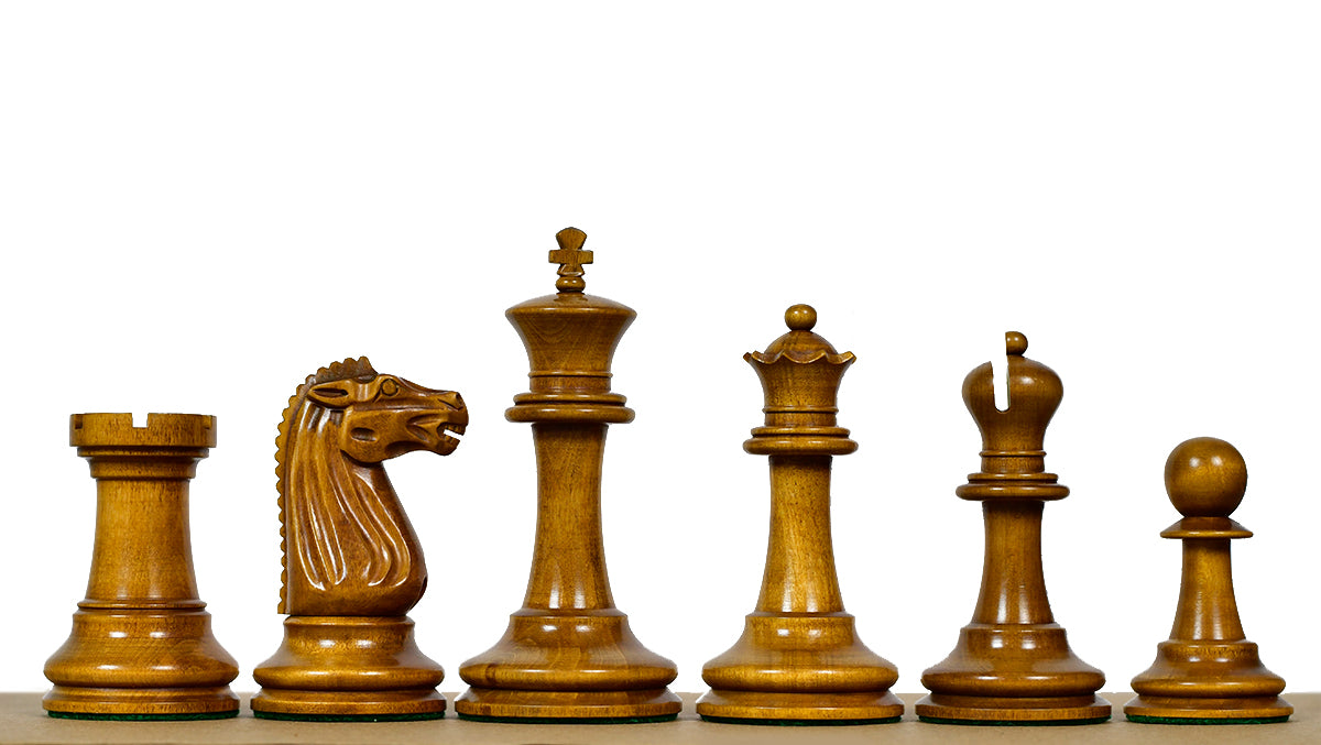 Circa 1887 Turner Teich Soviet-Staunton Style Weighted 4" Chess Pieces in Ebony & Antiqued Boxwood - 1700 Grams Weight