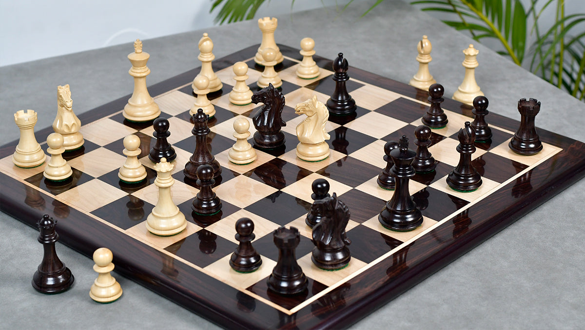 Fierce Knight (The Queen's Gambit) Staunton Wooden Chess Pieces in Indian Rosewood & Box Wood - 3.5" King