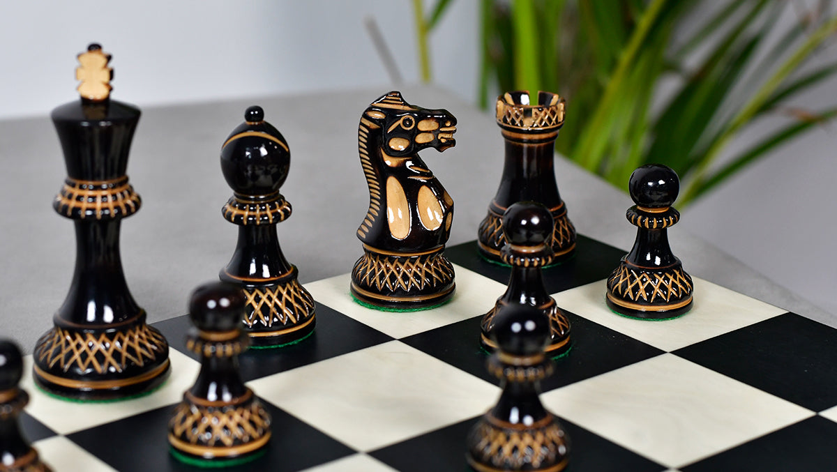 The Parker Staunton Series Lacquered Chess Pieces in Burnt Boxwood & Natural Boxwood - 3.9" King