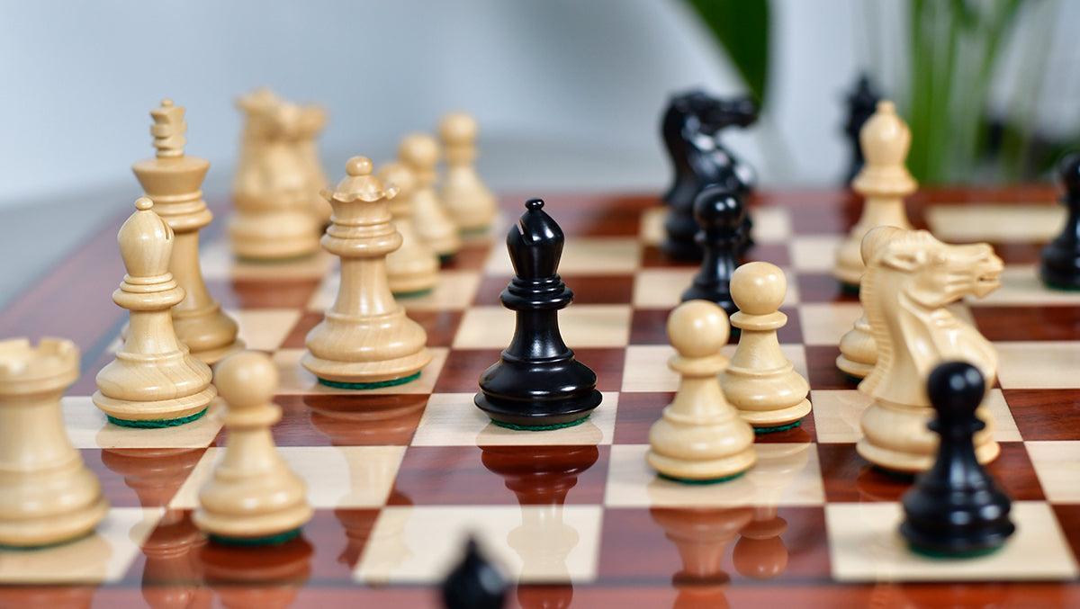 Collector Series Handcarved Staunton Chess Pieces in Ebonized Boxwood & Natural Boxwood - 2.6" King