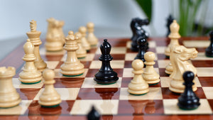 Collector Series Handcarved Staunton Chess Pieces in Ebonized Boxwood & Natural Boxwood - 2.6" King