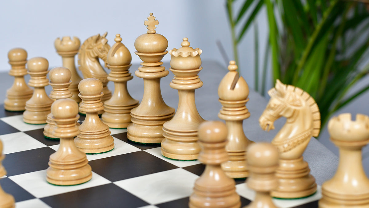 Indian Chetak II Customized Lead Weighted Luxury Chess Pieces in Ebony wood / Boxwood - 4.3" King extra Queens