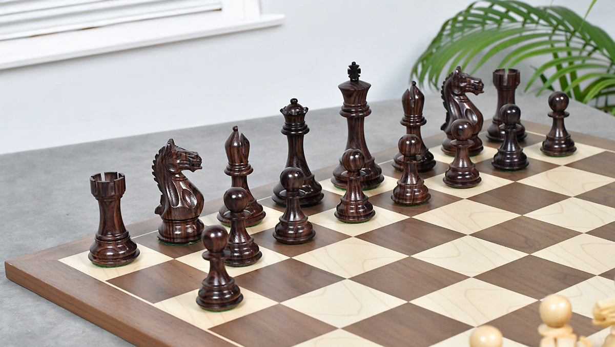 Fierce Knight (Queen's Gambit Series) Staunton Chess Pieces in Rosewood & Boxwood - 4.1" King