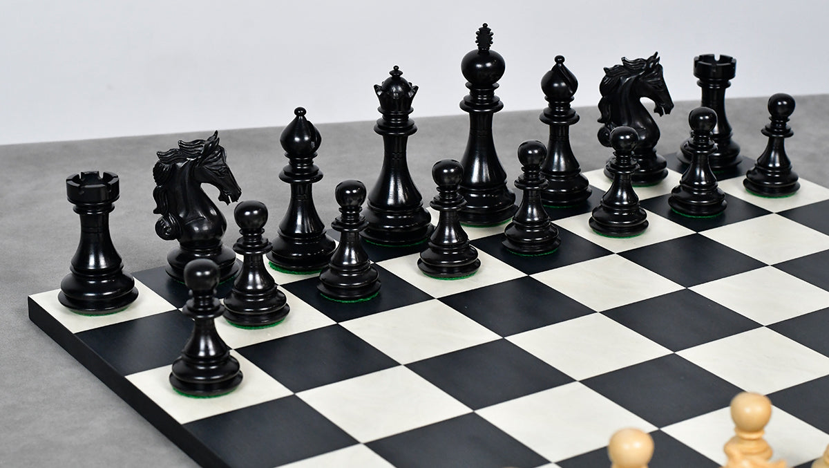 The Shera Series Staunton Triple Weighted Chess Pieces V2.0 in Ebony / Box Wood - 4.5" King